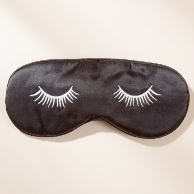 Black Silk Eye Mask with Printed Eyelashes UK