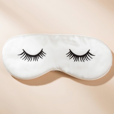 White Silk Eye Mask with Printed Eyelashes UK