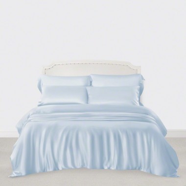 Baby Blue 3 PCS 22 Momme Mulberry Silk Duvet Cover Set UK