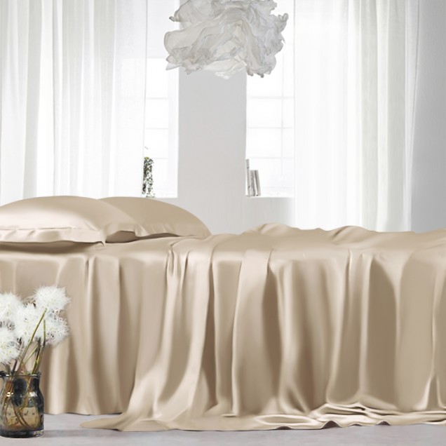 Beige 22 Momme Mulberry Silk Sheet Set UK