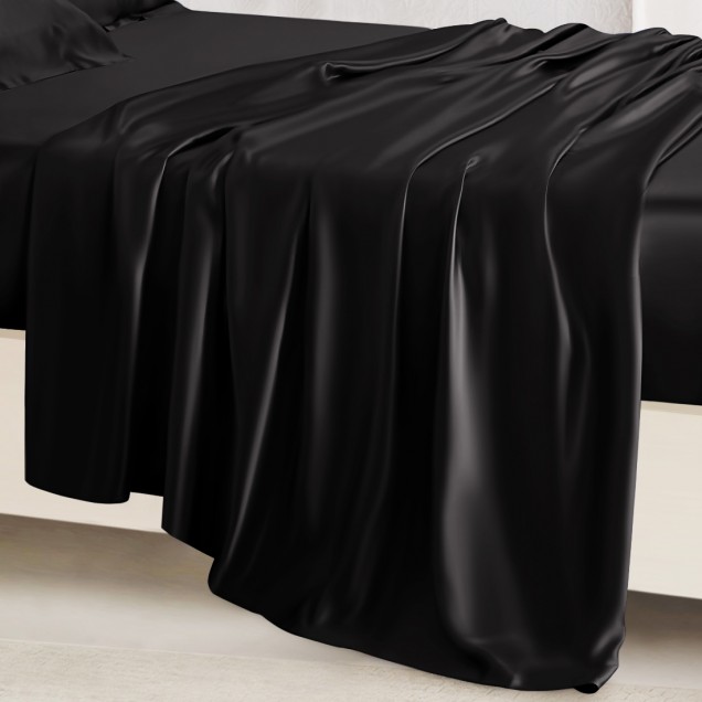 Black 22 Momme Mulberry Silk Flat Sheet UK