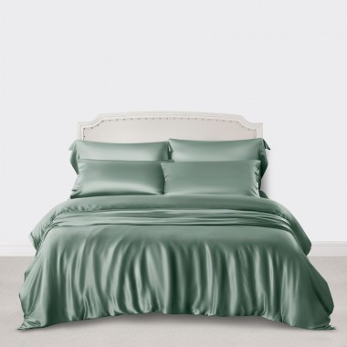 Celadon Green 3 PCS 22 Momme Mulberry Silk Duvet Cover Set UK