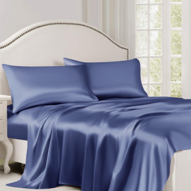 Dark Blue 22 Momme Mulberry Silk Flat Sheet UK