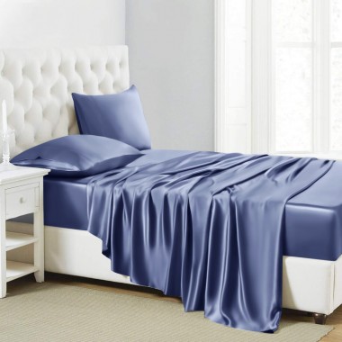 Dark Blue 22 Momme Mulberry Silk Sheet Set UK