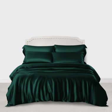 Dark Green 3 PCS 22 Momme Mulberry Silk Duvet Cover Set UK