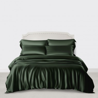 Hunter Green 3 PCS 22 Momme Mulberry Silk Duvet Cover Set UK