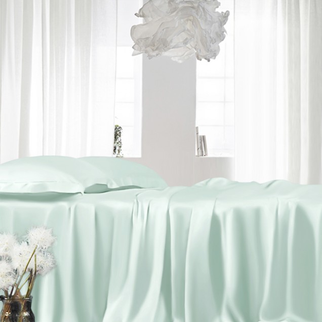 Light Cyan 22 Momme Mulberry Silk Fitted Sheet UK