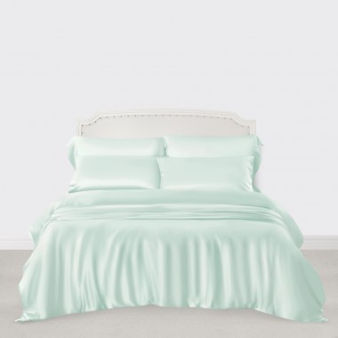 Light Cyan 3 PCS 22 Momme Mulberry Silk Duvet Cover Set UK