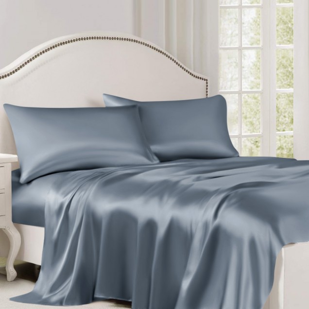 Misty Blue 22 Momme Mulberry Silk Flat Sheet UK