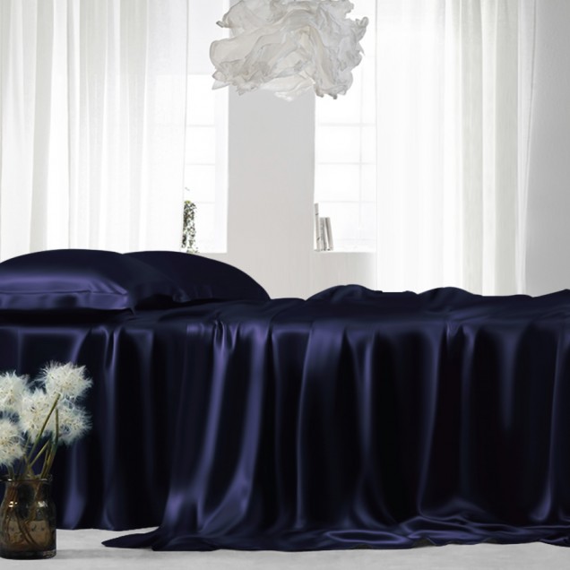 Navy 22 Momme Mulberry Silk Flat Sheet UK