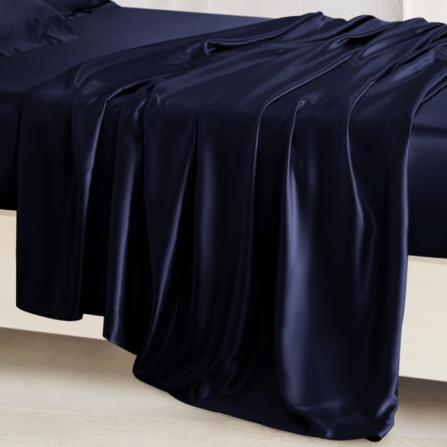 Navy 22 Momme Mulberry Silk Flat Sheet UK