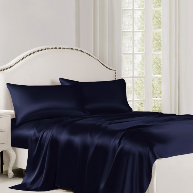 Navy 22 Momme Mulberry Silk Flat Sheet UK