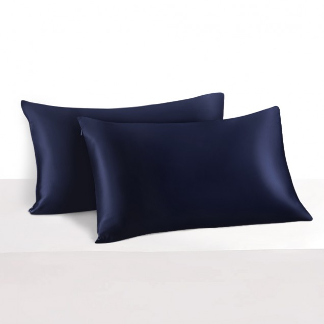 Navy 22 Momme Mulberry Silk Pillowcase with Hidden Zipper UK