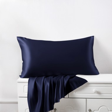 Navy 22 Momme Mulberry Silk Pillowcase with Hidden Zipper UK