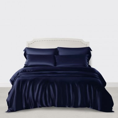 Navy 3 PCS 22 Momme Mulberry Silk Duvet Cover Set UK