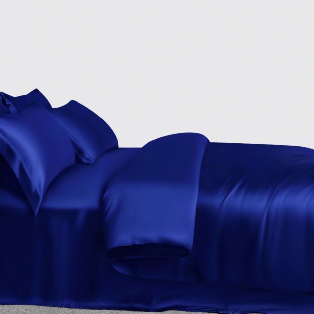 Royal Blue 3 PCS 22 Momme Mulberry Silk Duvet Cover Set UK