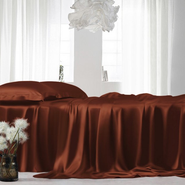 Rust Red 22 Momme Mulberry Silk Flat Sheet UK