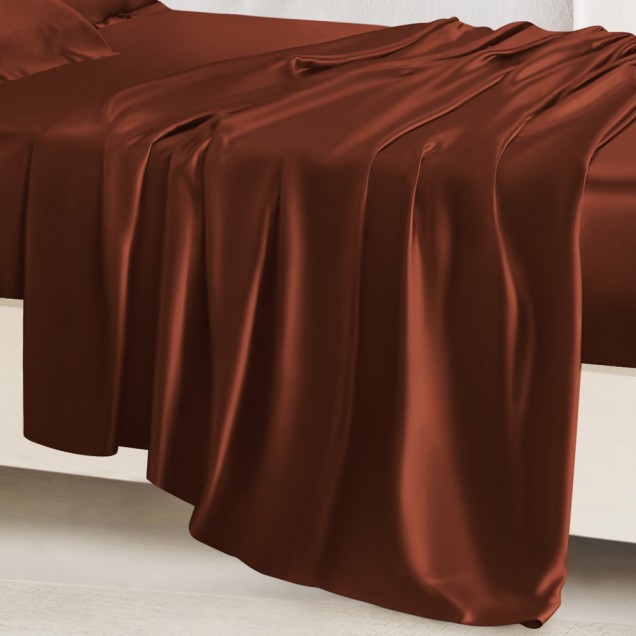 Rust Red 22 Momme Mulberry Silk Flat Sheet UK