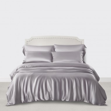 Silver 3 PCS 22 Momme Mulberry Silk Duvet Cover Set UK