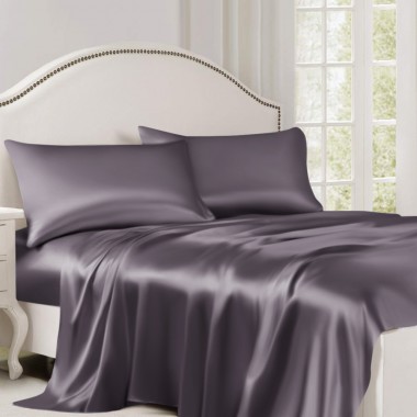 Slate Gray 22 Momme Mulberry Silk Flat Sheet UK