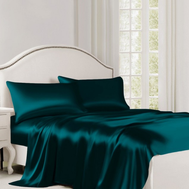 Teal 22 Momme Mulberry Silk Flat Sheet UK