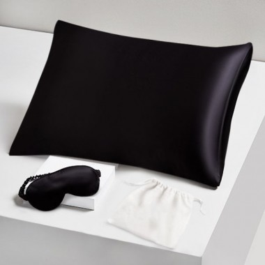 Two Piece Silk Gift Set Black Pillowcase & Eye Mask UK