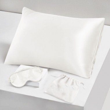 Two Piece Silk Gift Set Ivory Pillowcase & Eye Mask UK