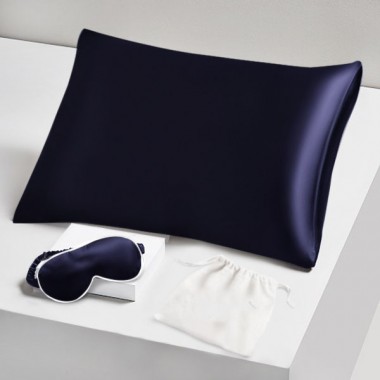 Two Piece Silk Gift Set Navy Pillowcase & Eye Mask UK