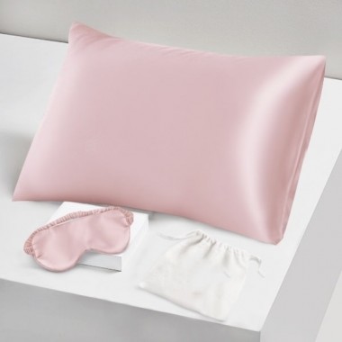 Two Piece Silk Gift Set Suede Rose Pillowcase & Eye Mask UK