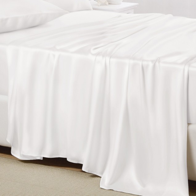 White 22 Momme Mulberry Silk Flat Sheet UK